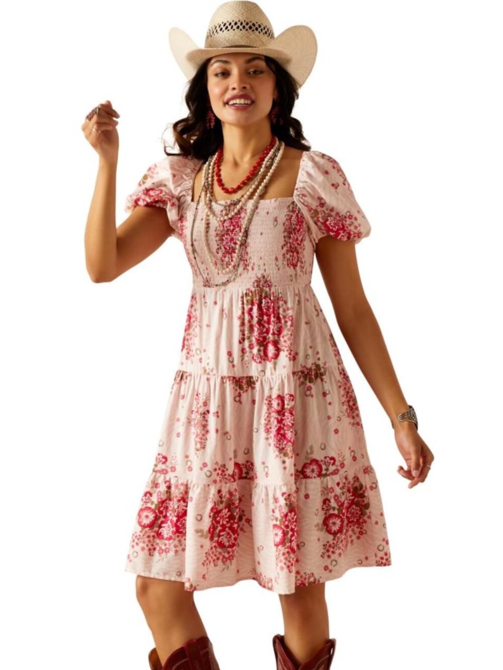 ARIAT Tiered Puff Sleeve Sweetie Dress in Wild Flower Print Women’s Size XL